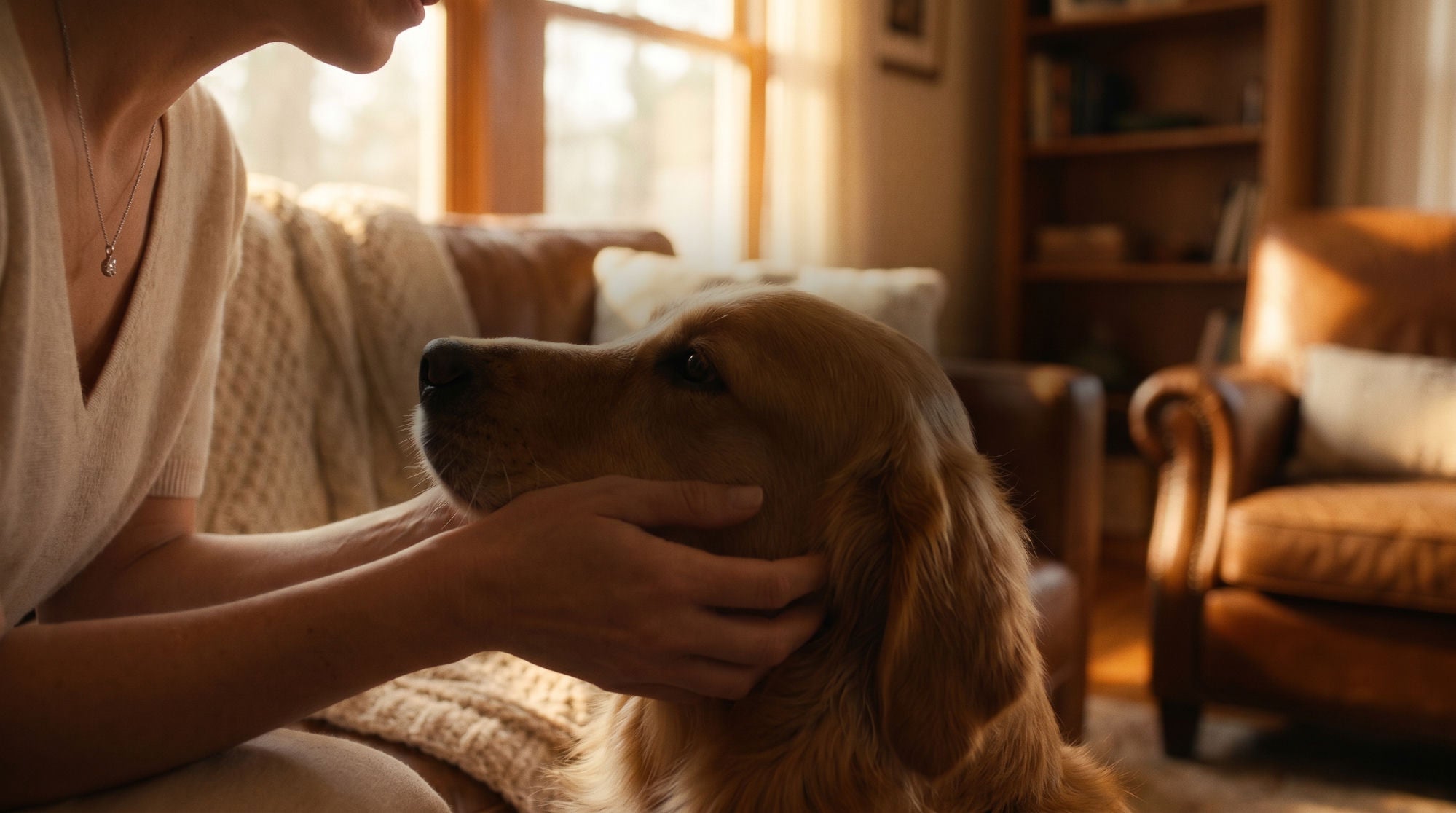 Woman with her golden retriever